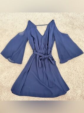 Cold-Shoulder Tie-Waist Mini Dress in Navy